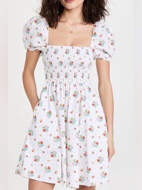 Caroline Constas Gianna Smocked Mini Dress Strawberry Floral Size XS